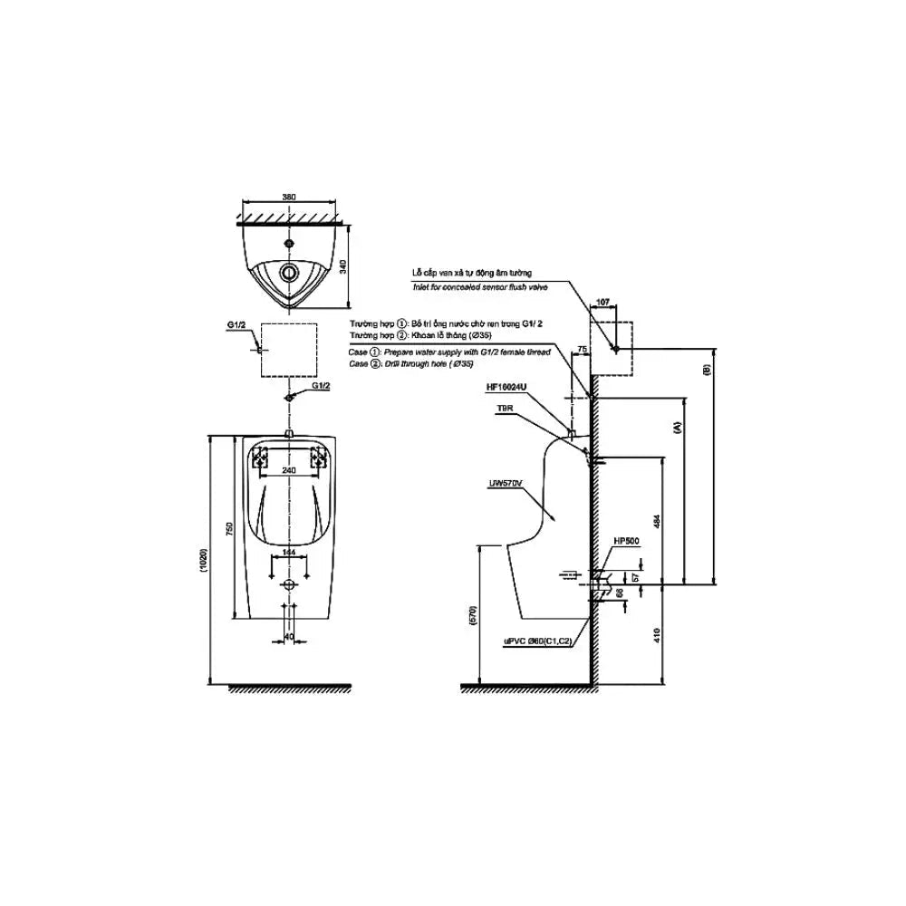 Tiểu nam treo tường UT570T | Thiết Bị Vệ Sinh TOTO