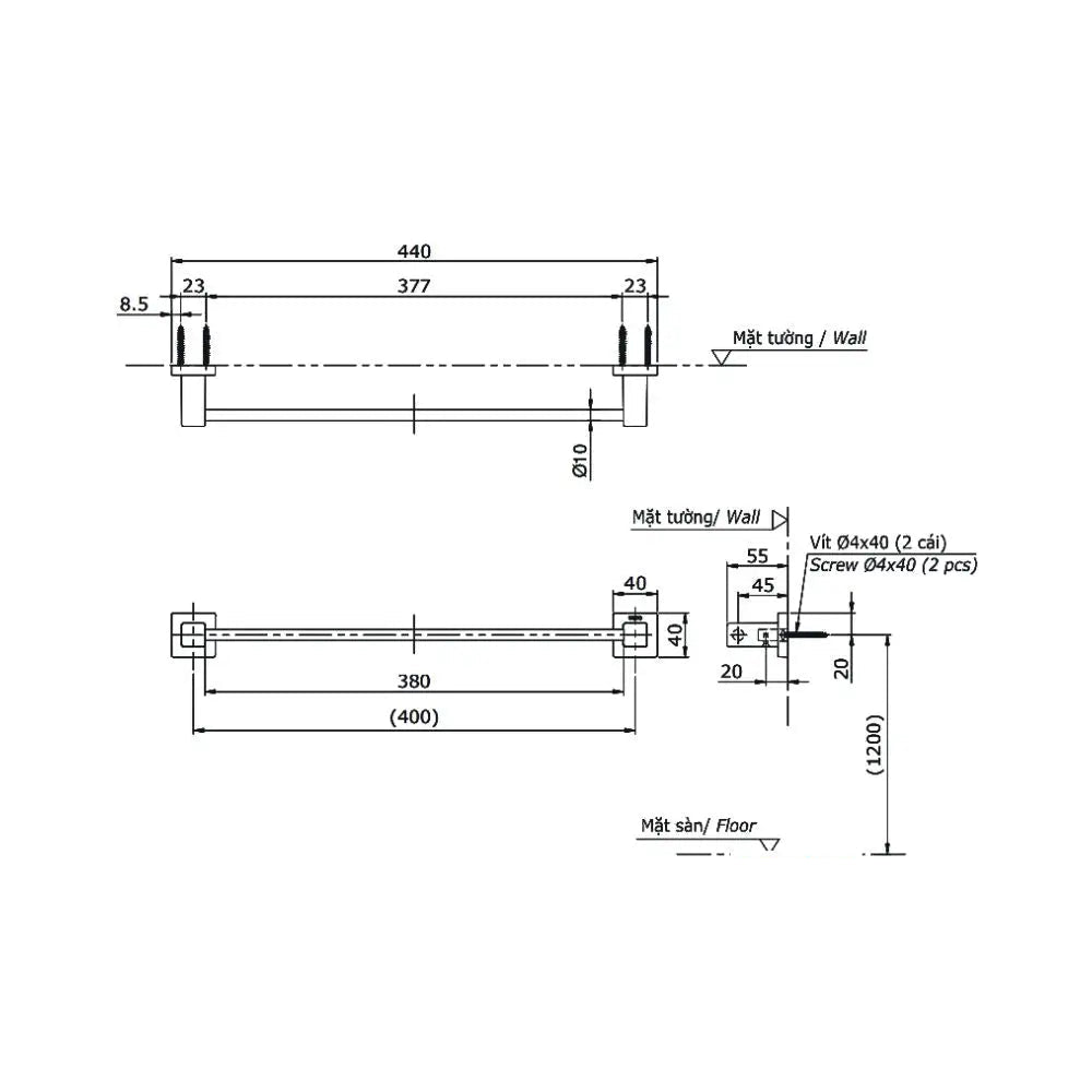 Thanh vắt khăn YT408S4RV | Thiết Bị Vệ Sinh TOTO
