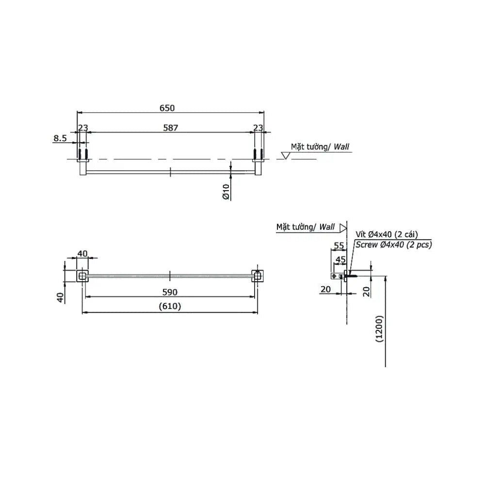 Thanh vắt khăn YT408S6RV | Thiết Bị Vệ Sinh TOTO