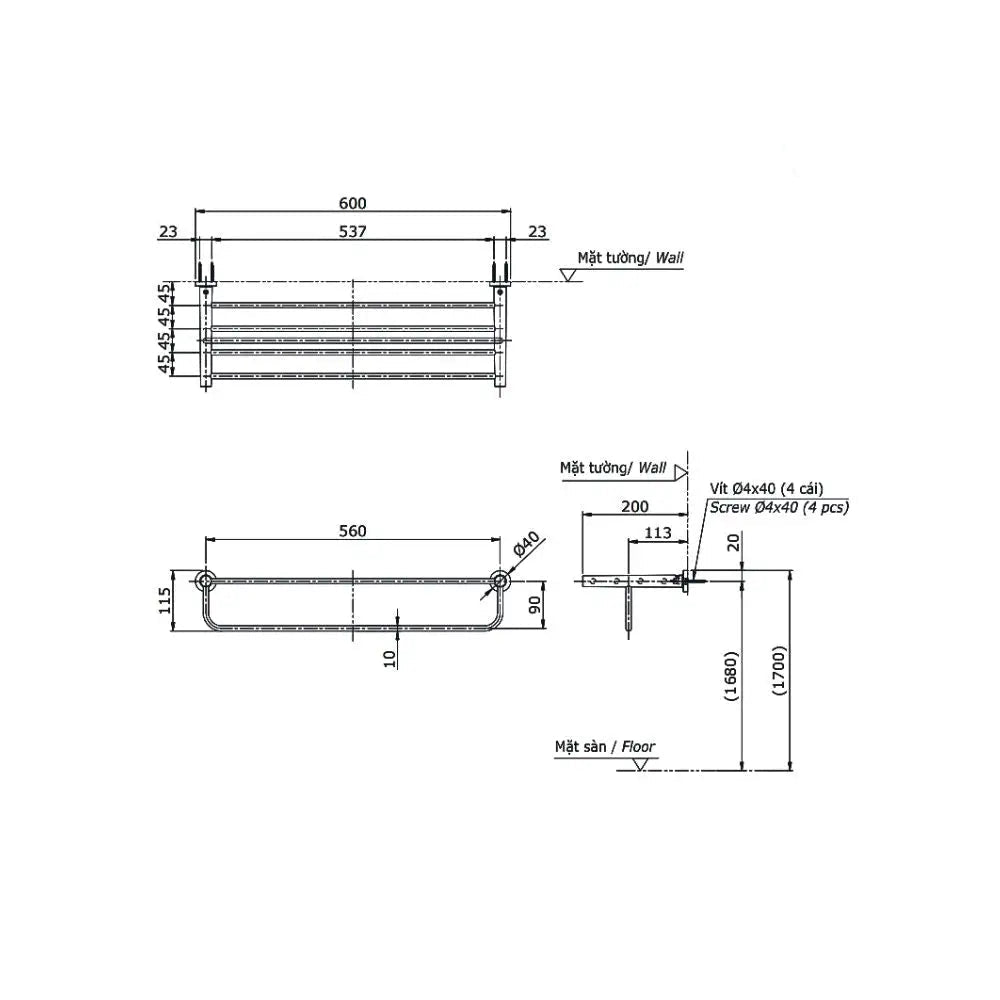 Thanh vắt khăn 2 tầng L YTS406BV | Thiết Bị Vệ Sinh TOTO