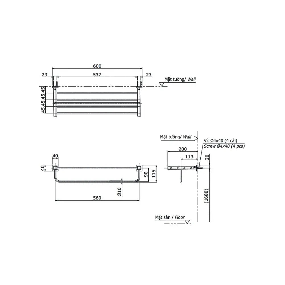 Thanh vắt khăn YTS408BV | Thiết Bị Vệ Sinh TOTO