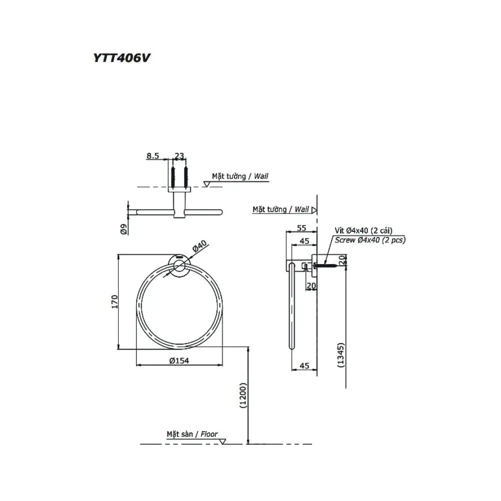 Vòng treo khăn L YTT406V | Thiết Bị Vệ Sinh TOTO